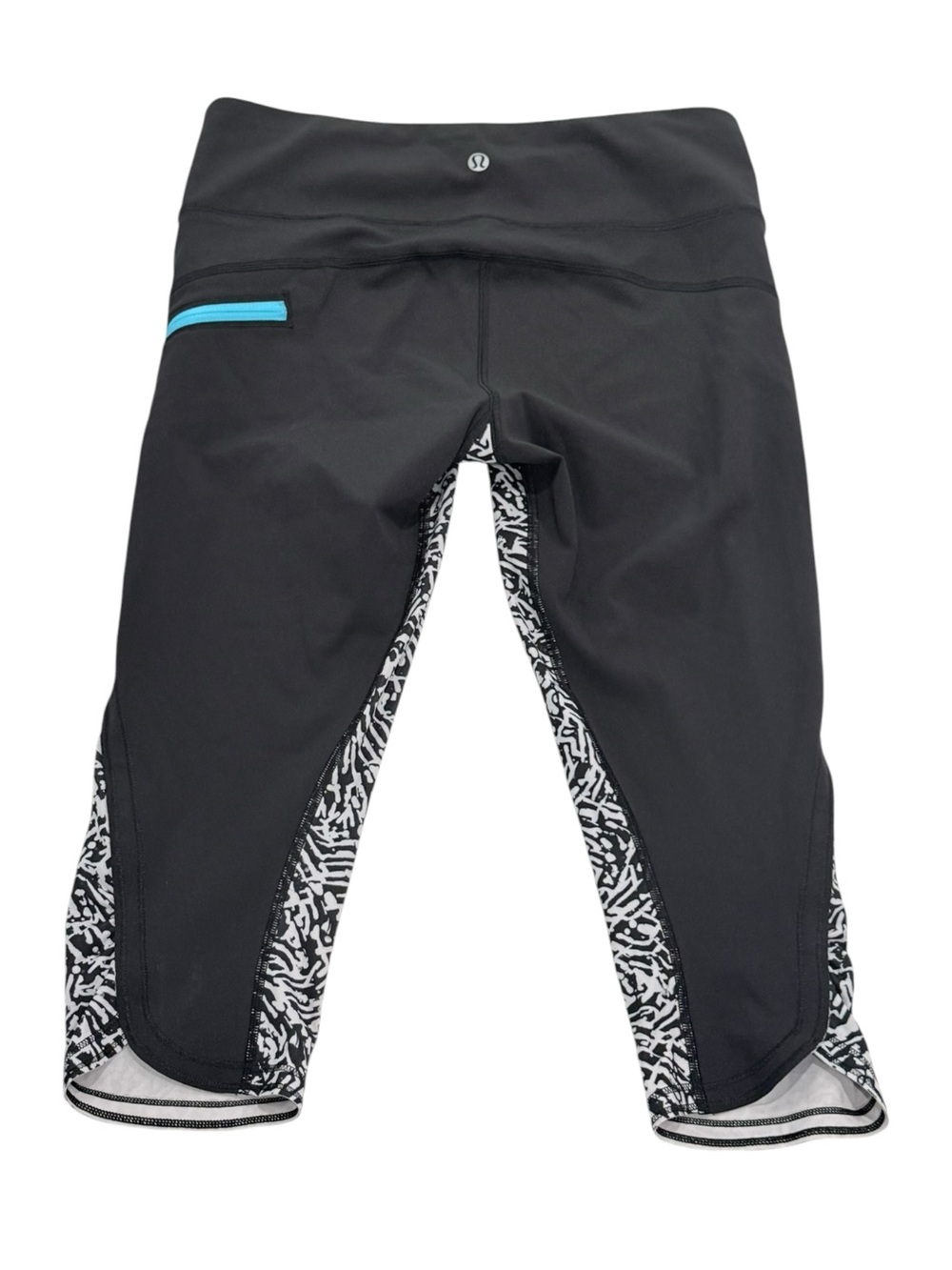 lululemon run top speed crop Black & White Printed Leggings 17” inseam size 6 - Picture 2 of 6